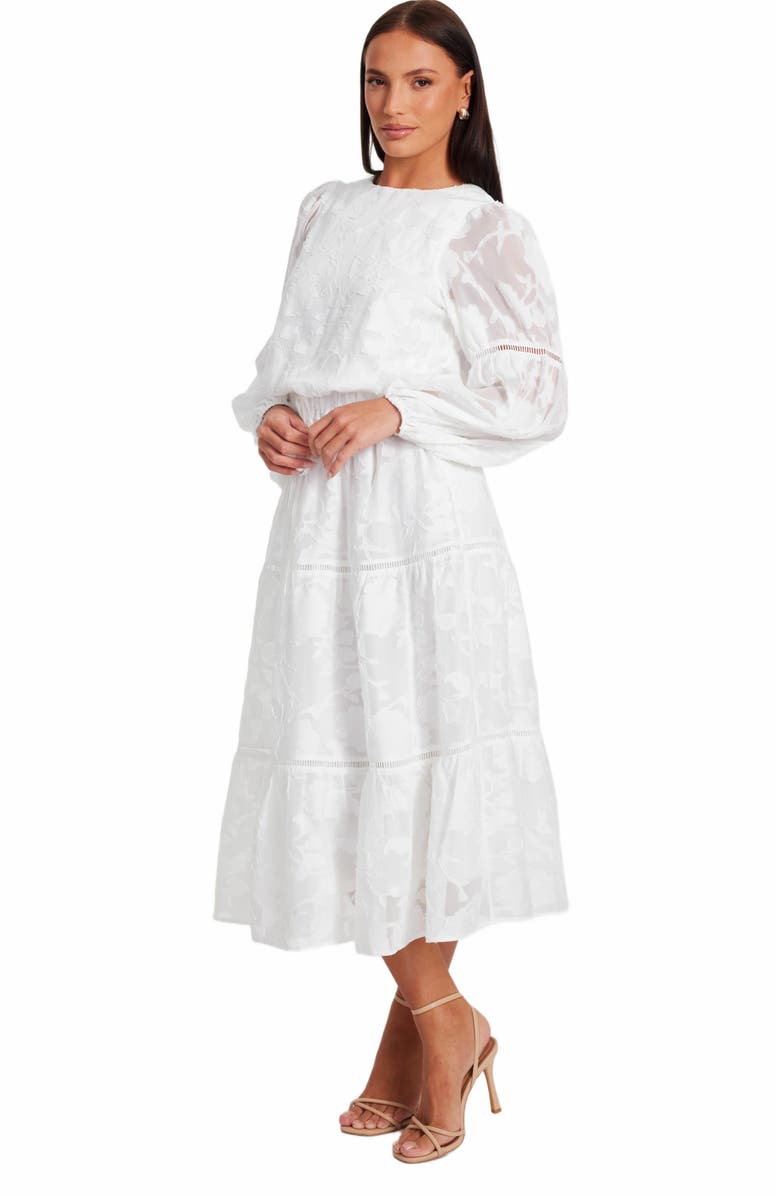 QUIZ Jacquard Midi Dress with Balloon Sleeve, Alternate, color, 