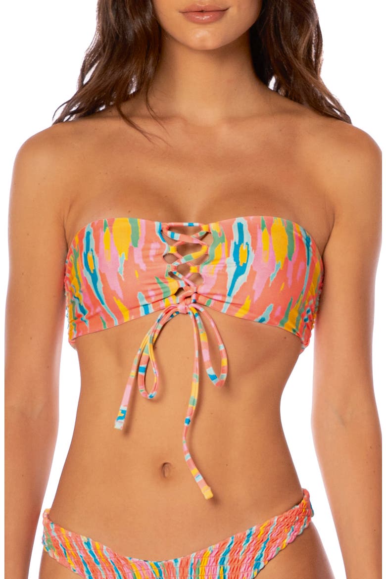 Mystic Ikat Artemis Multifit Reversible Bikini Top, Alternate, color, LIGHT PASTEL RED MULTI