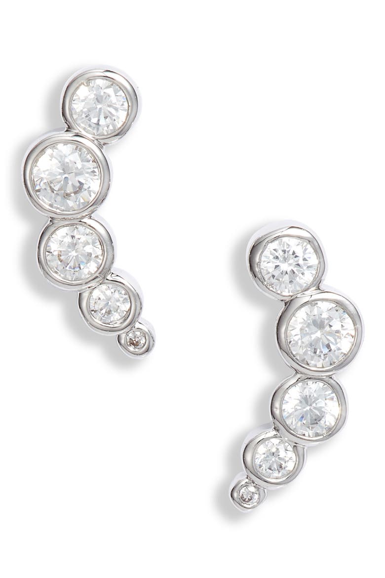 Cubic Zirconia Climber Earrings, Main, color, CLEAR- SILVER