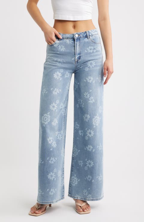 Floral Print Wide Leg Jeans
