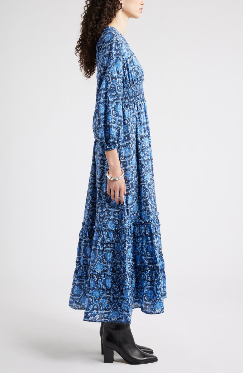 Chelsea28 Tiered Ruffle Long Sleeve Maxi Dress, Alternate, color, Navy- Blue Rosalia Medallion