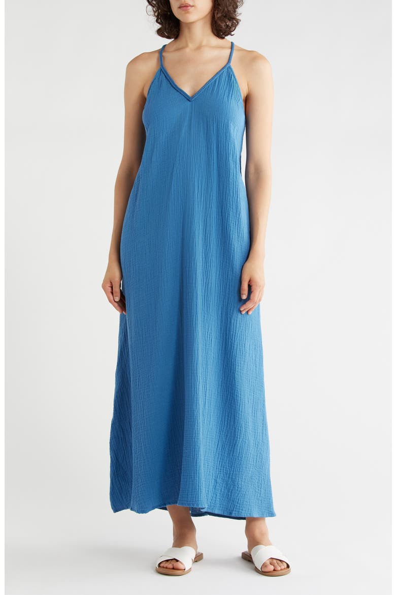 Mesh Racerback Cotton Gauze Midi Dress, Main, color, OCEAN