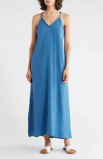 Mesh Racerback Cotton Gauze Midi Dress