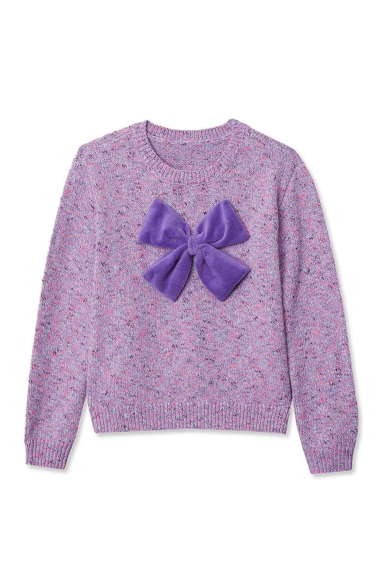 Lands' End Girls Meet and Greet Bow Knit Sweater, Main, color, Deep Lavender Bow