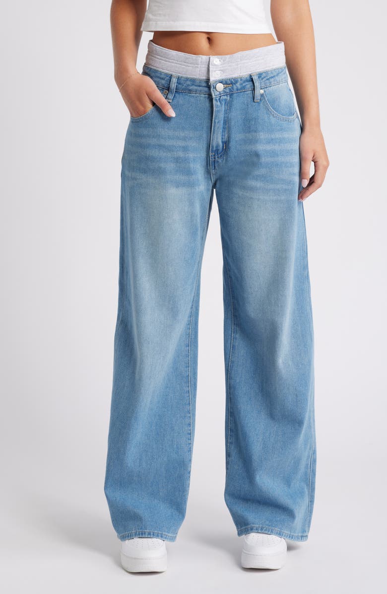 PTCL Super High Waist French Terry Trim Nonstretch Wide Leg Jeans, Main, color, 