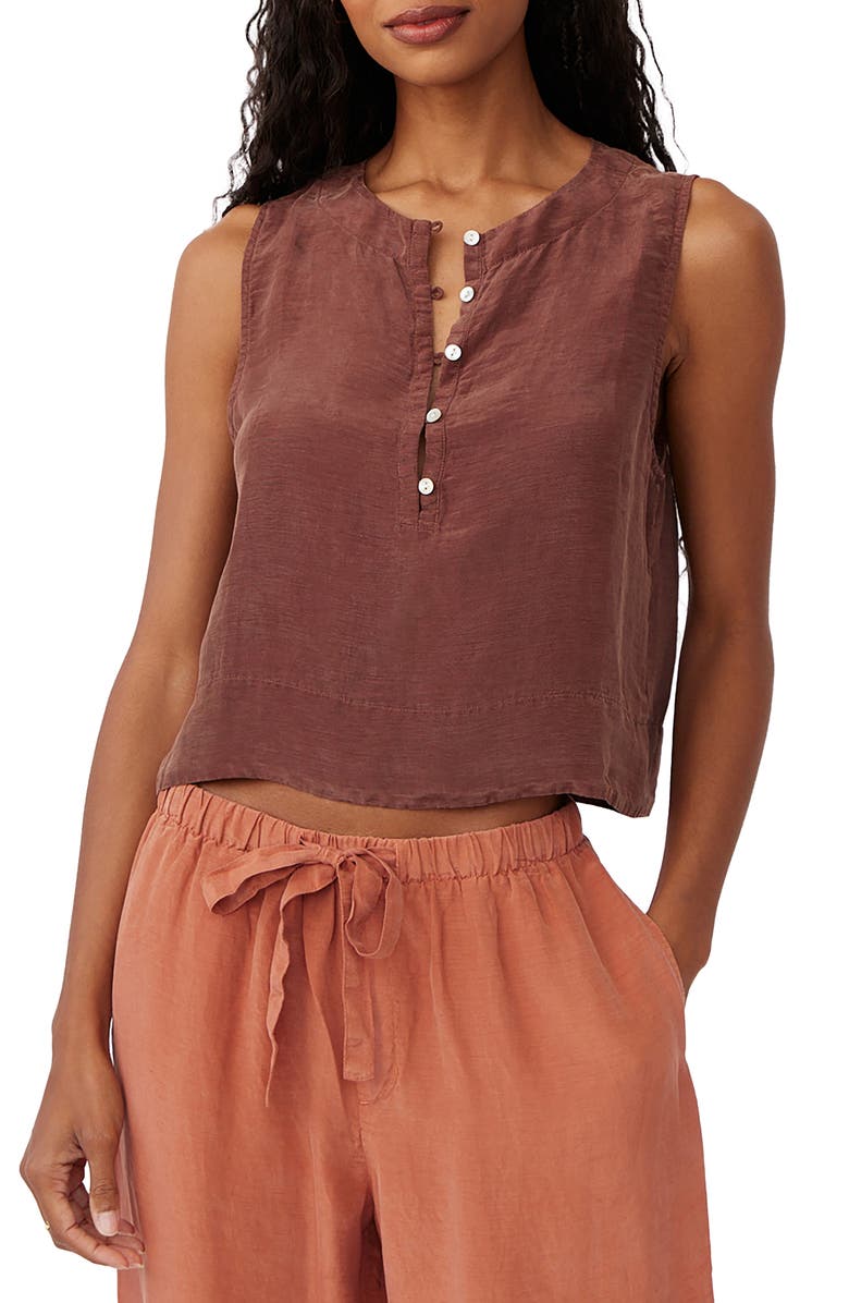Bella Dahl Sleeveless Linen Blend Crop Henley, Main, color,
