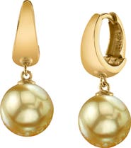 The Pearl Source Golden South Sea Pearl Hoop Willa Dangling Earrings