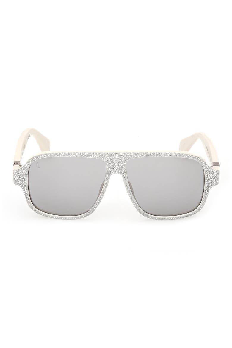 57mm Mirrored Navigator Sunglasses, Main, color, WHITE / SMOKE MIRROR