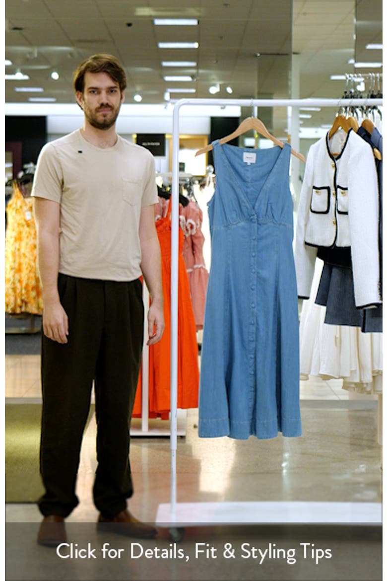 Sebastien Button Front Organic Cotton Denim Midi Dress video