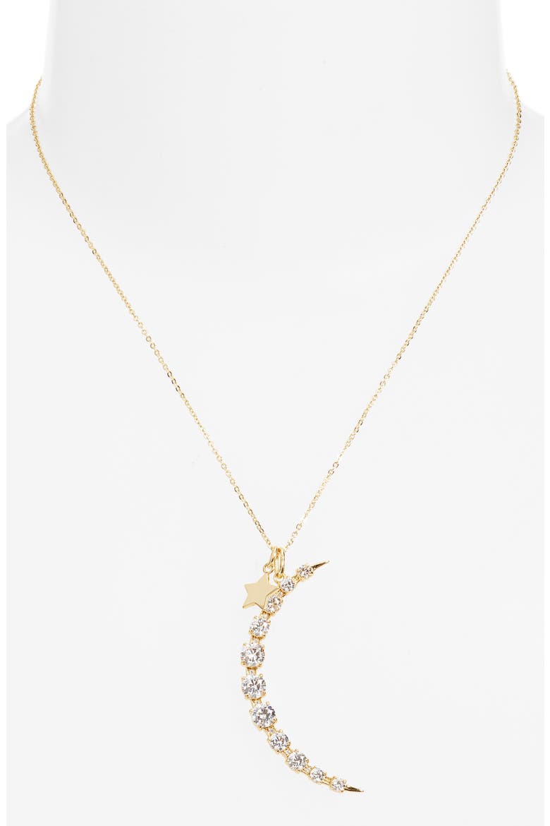What Dreams are Made Of Crescent Charm Necklace, Alternate, color, GOLD/WHITE DIAMONDETTES