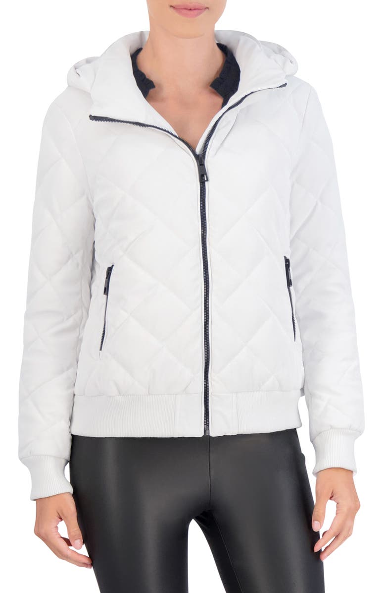 Ookie & Lala Water Resistant Hooded Quilted Bomber Jacket, Main, color, White