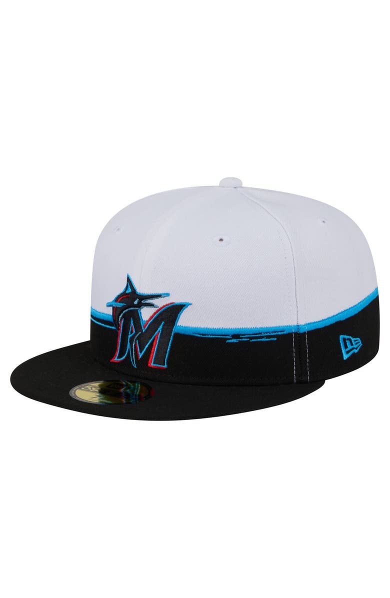 New Era Men's New Era Black/White Miami Marlins Paint Stroke 59FIFTY Fitted Hat, Alternate, color, Black