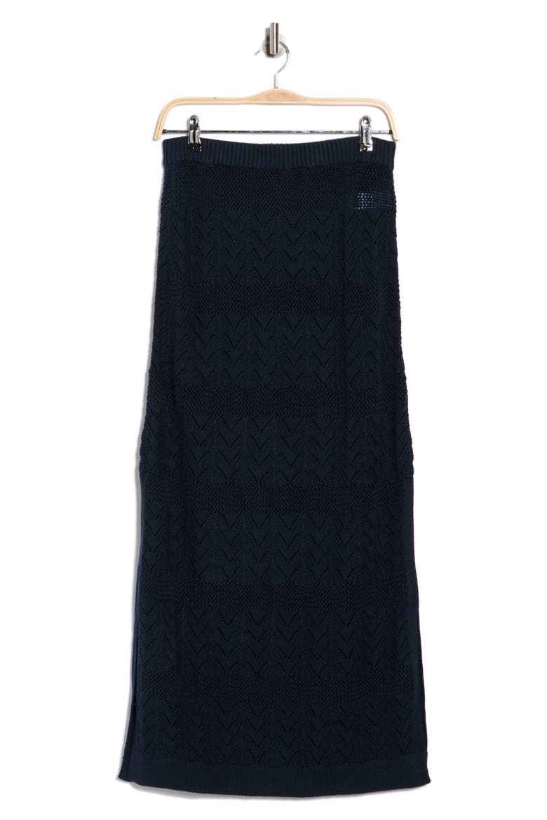 Pointelle Stitch Cotton Maxi Skirt, Alternate, color, NAVY BLUE