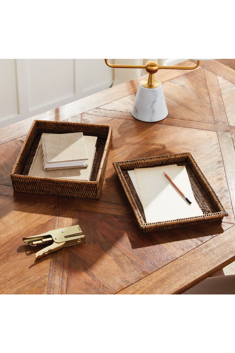 Burma Rattan Lidded Letter Storage Decorative Tray, Alternate, color, Brown