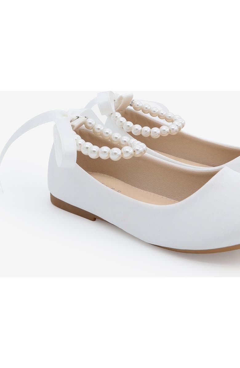 Kailee P Harper Satin Flower Girl Flats with All Pearls Ankle Strap, Alternate, color, White