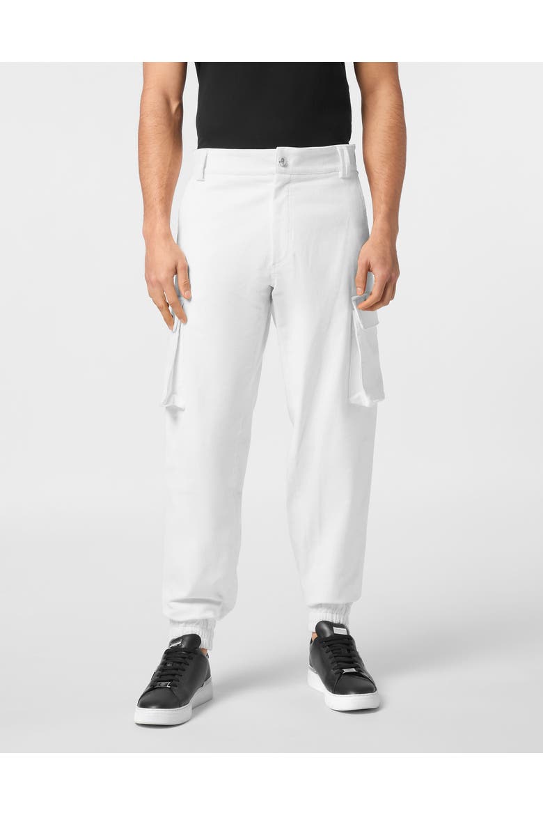 Velvet Long Trousers Cargo Fit Men, Main, color, white