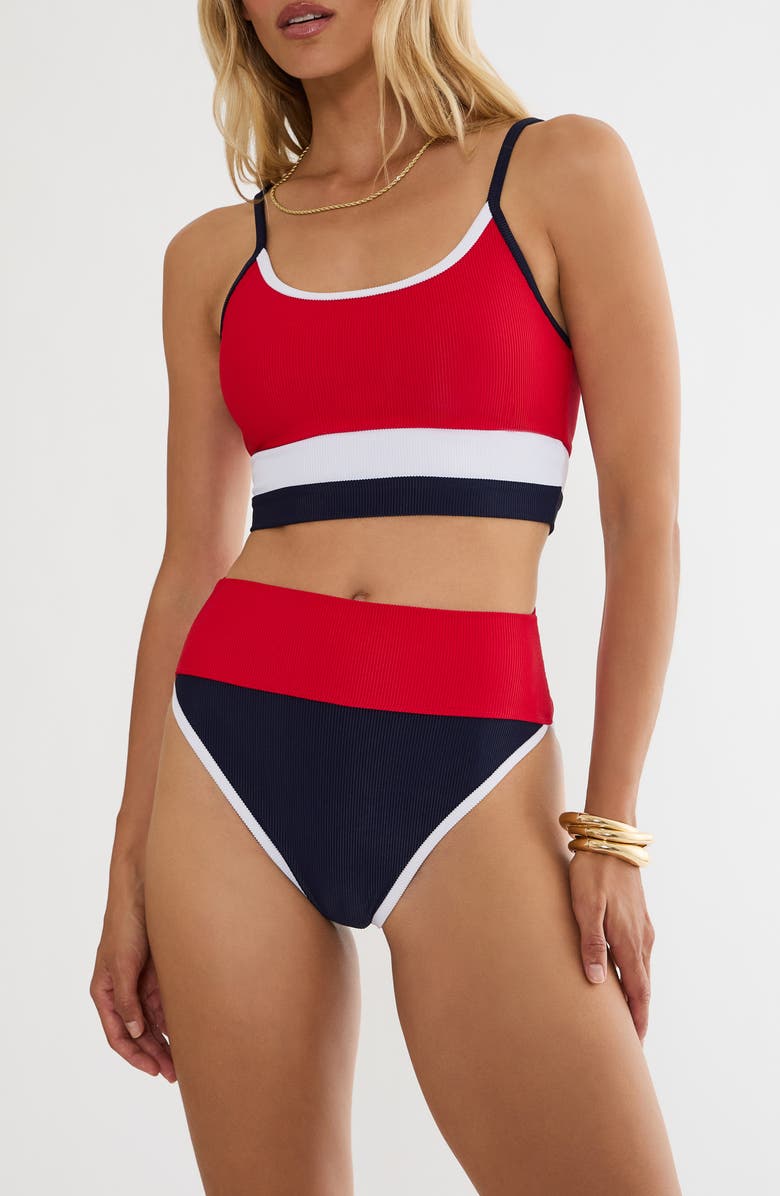Beach Riot Emmy Colorblock High Waist Bikini Bottoms, Alternate, color, Twilight Firework Colorblock
