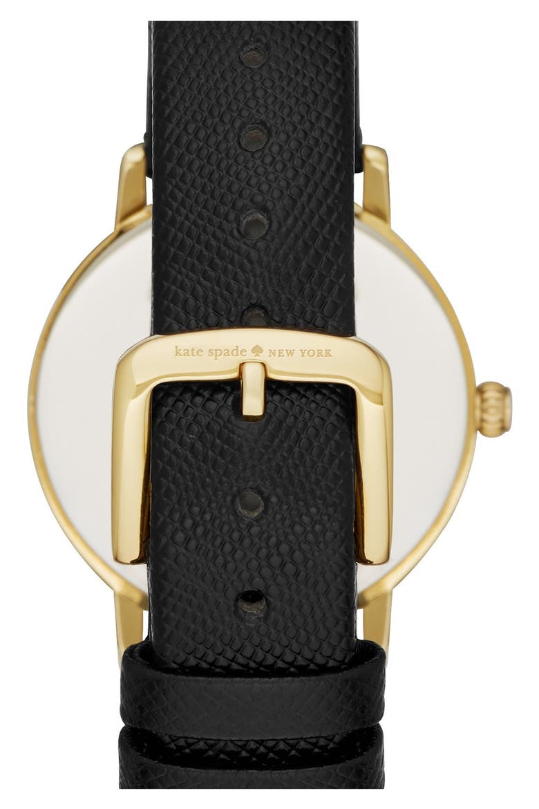 'metro - monogram' leather strap watch, 34mm, Alternate, color, BLACK A