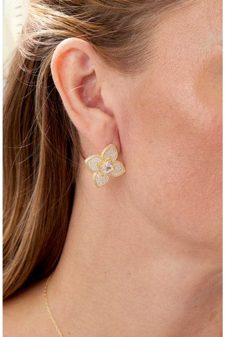 14k Gold Plated Cubic Zirconia Floral Stud Earrings, Alternate, color, YELLOW