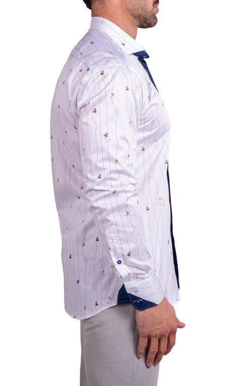 Maceoo Einstein Ascension 0211 Monkey Print Contemporary Fit Button-up Shirt In White