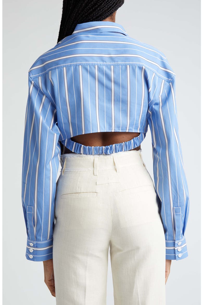 La Chemise Bahia Stripe Crop Cotton Shirt, Alternate, color, BLUE STRIPES