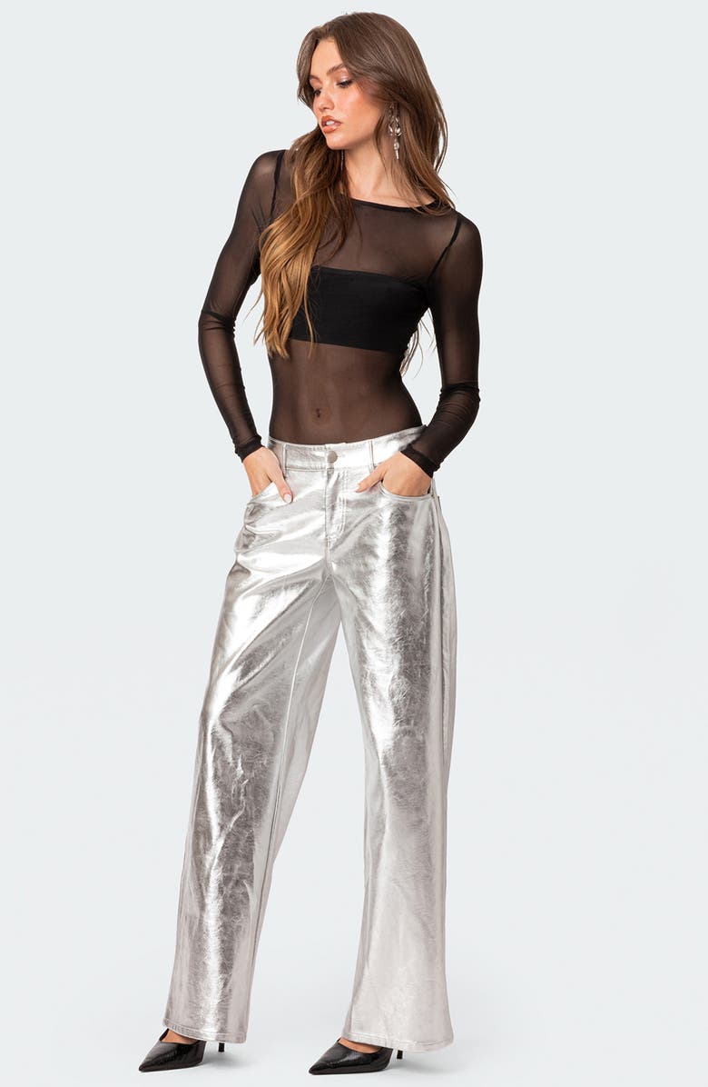 EDIKTED Sheer Bandeau Mesh Bodysuit, Alternate, color, Black