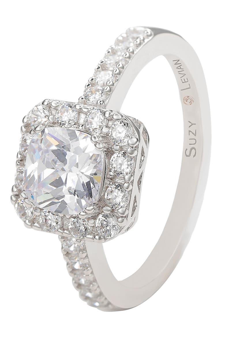 Sterling Silver CZ Halo Engagement Ring, Alternate, color, WHITE