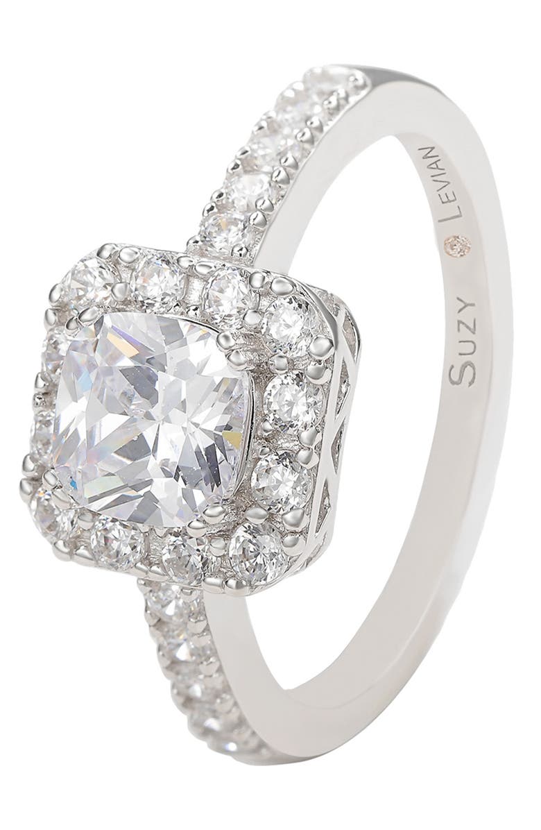 SUZY LEVIAN Sterling Silver CZ Halo Engagement Ring, Alternate, color, White