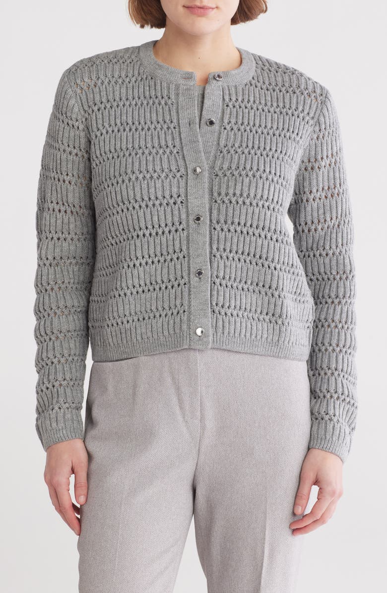 Calvin Klein Button Front Open Crochet Cardigan, Main, color,