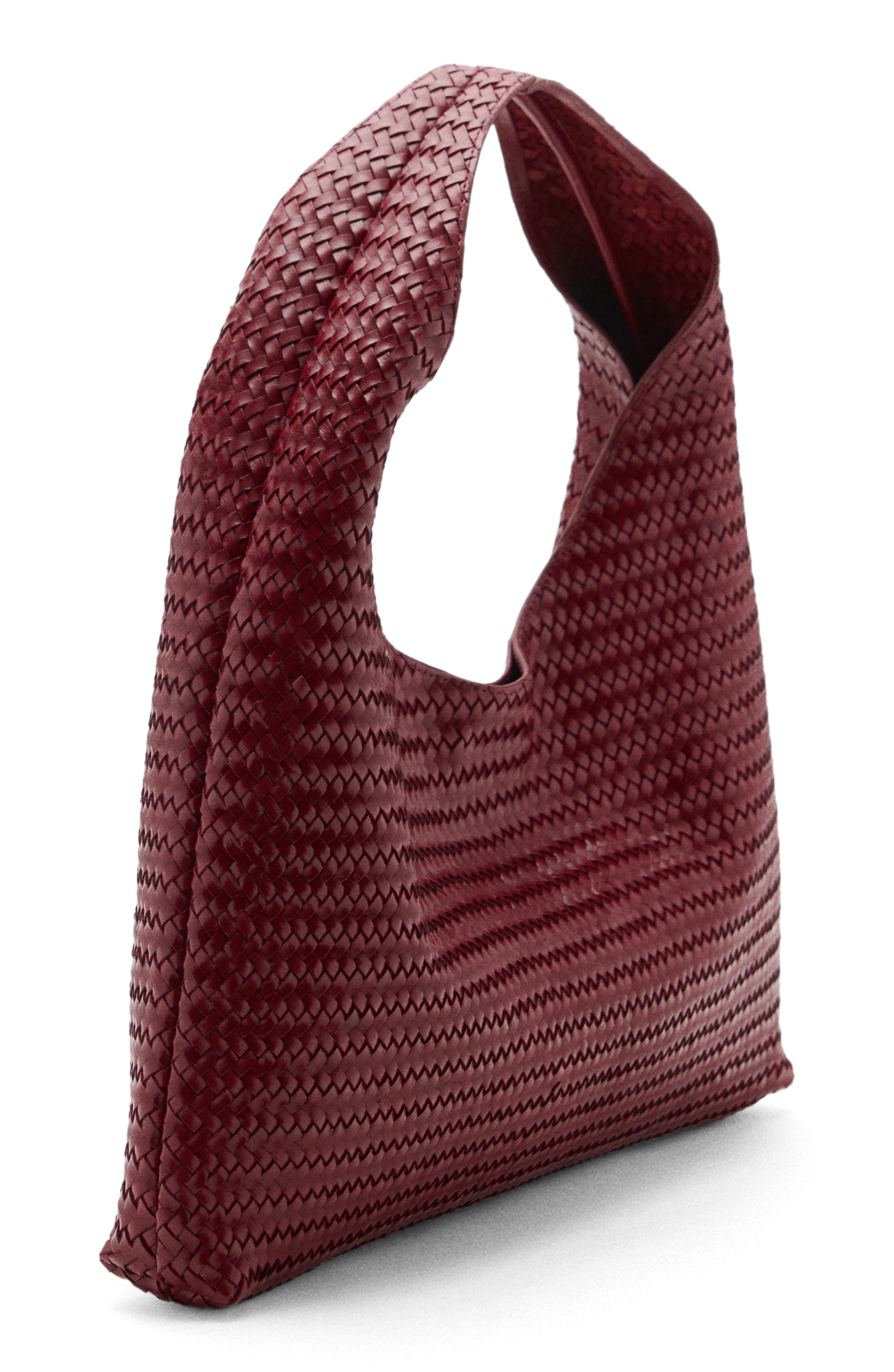 MANGO Braided Leather Shoulder Bag, Alternate, color, Burgundy