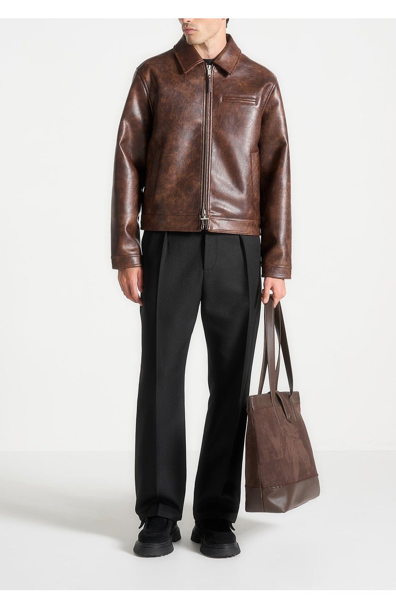 Manière De Voir Laurent Vintage Leather Jacket, Main, color, Brown