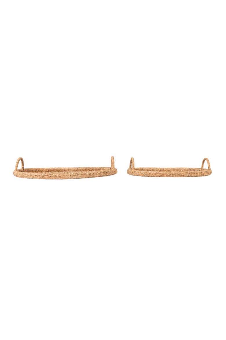 Decorative Handwoven Oval Seagrass & Rattan Trays with Handles, Alternate, color, Natural