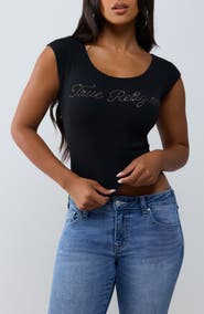 True Religion Script Ribbed Scoop Neck T-Shirt