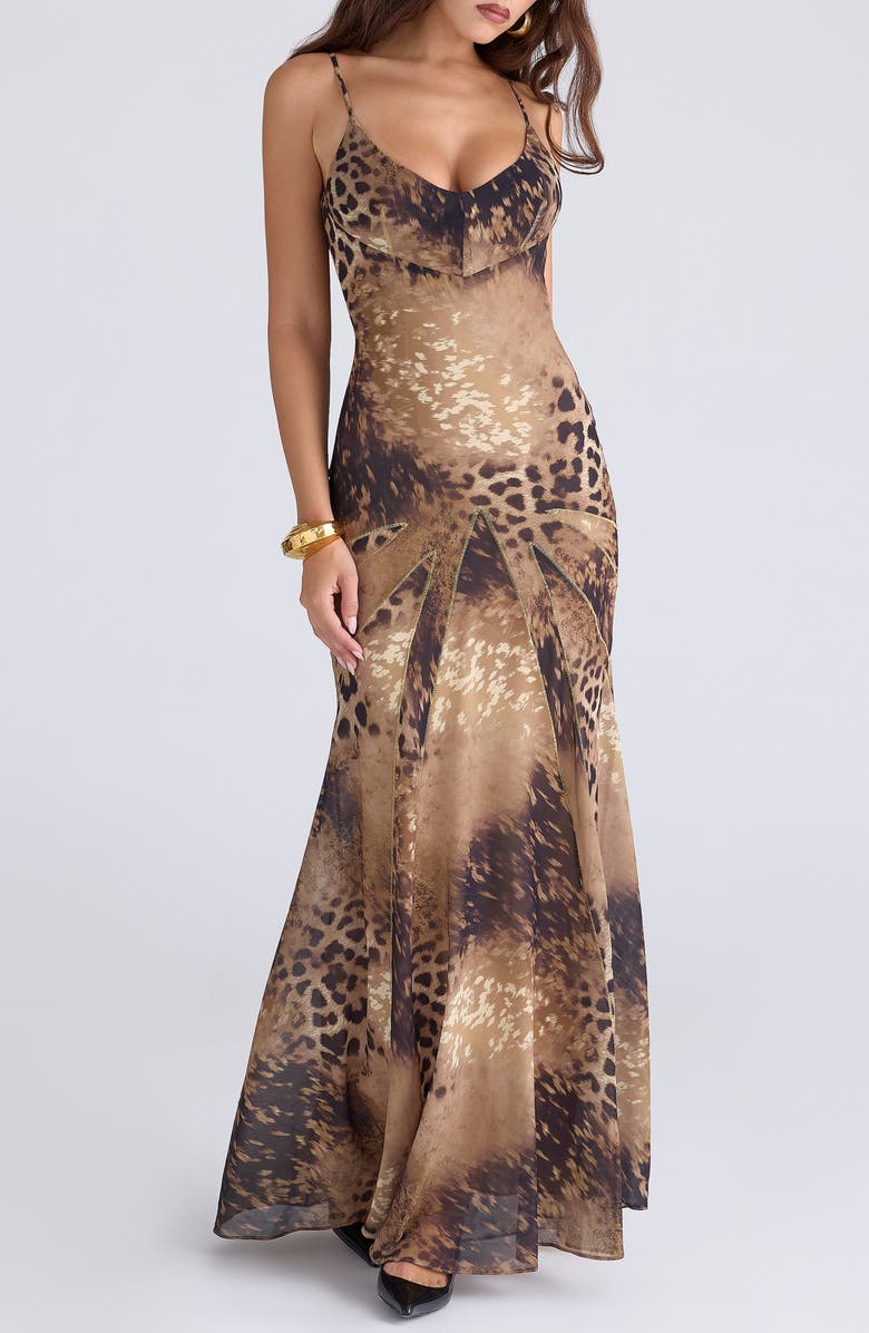 HOUSE OF CB Sacha Print Georgette Gown, Alternate, color, Leopard