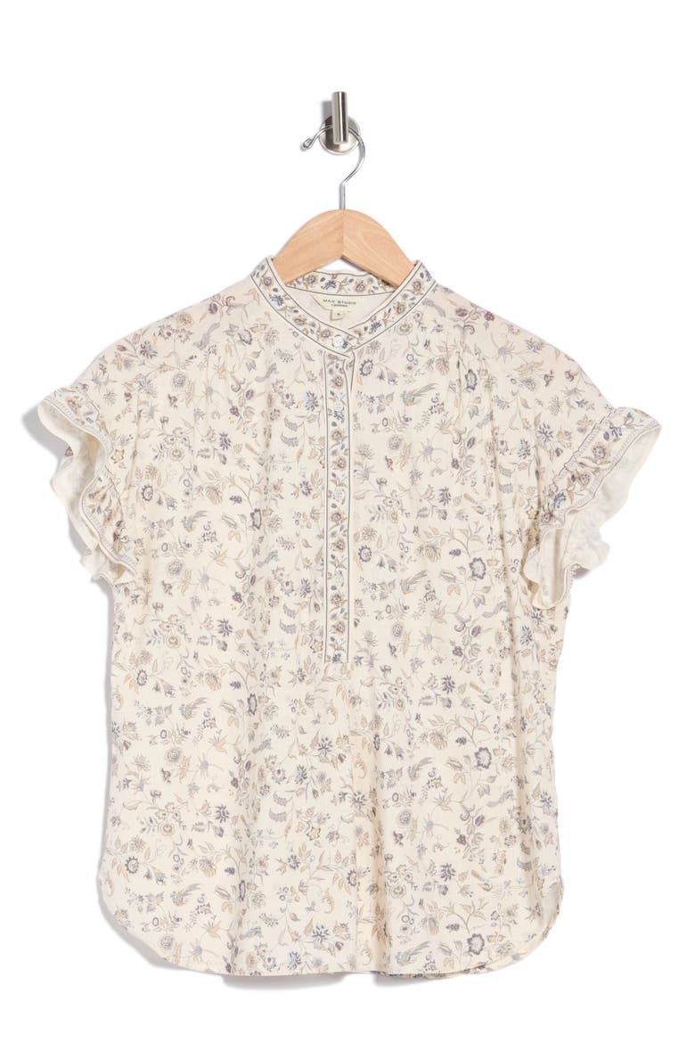 Flutter Sleeve Top, Main, color, ECRU/ DUSTY TEAL AZALEA
