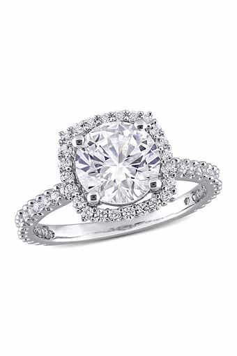 DELMAR Sterling Silver Created White Sapphire Halo Ring