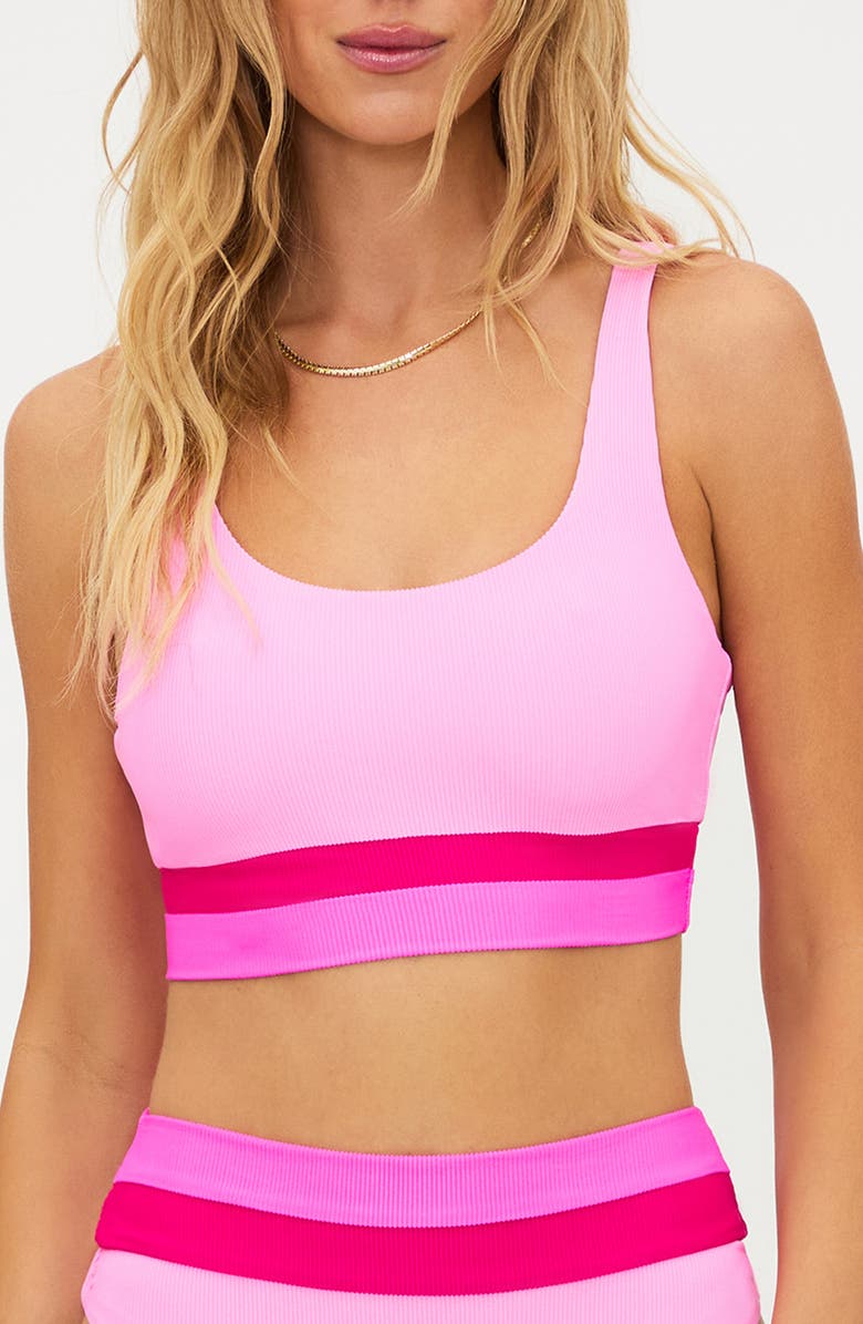 Beach Riot Mackenzine Colorblock Bikini Top, Main, color, Peak Pink Colorblock