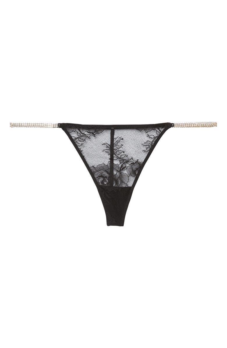 Fleur Du Mal Crystal Bouquet Lace G-String, Main, color, Black