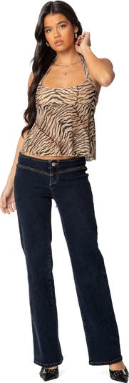 Tiger Print Mesh Halter Top