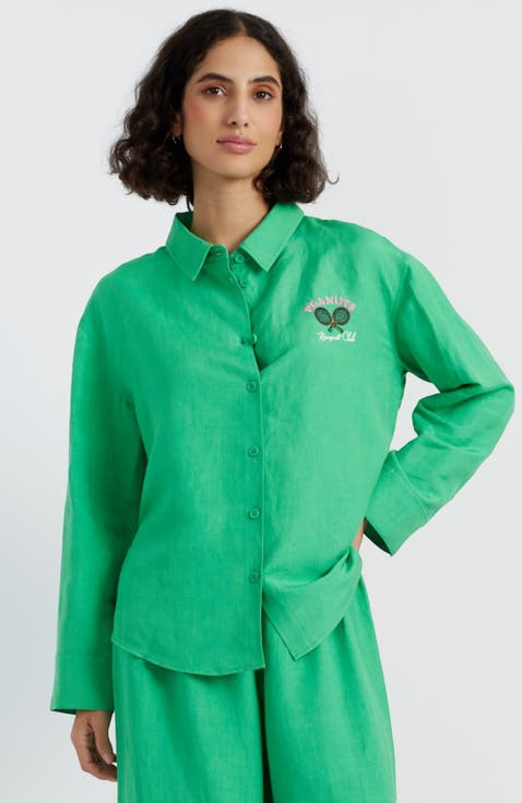 Linen-Cotton Peanuts Racquet Club Shirt