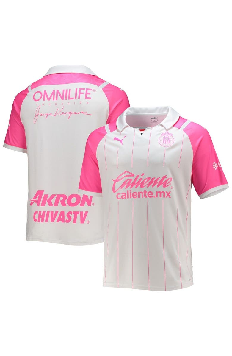 PUMA Men's Puma White/Pink Chivas 2021/22 Breast Cancer Awareness Authentic Jersey, Main, color, 