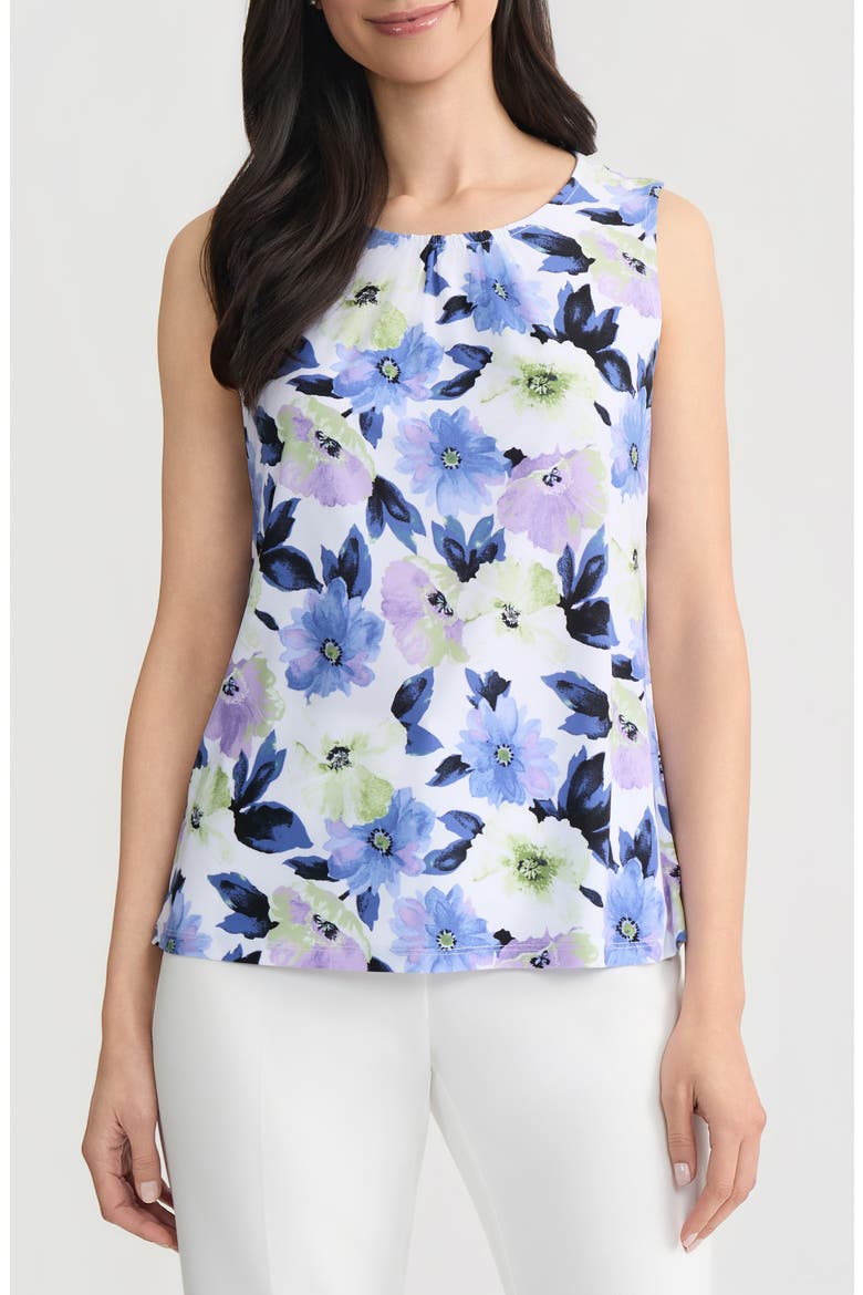 Pleated Neck Sleeveless Shell, Main, color, LILY WHITE MULTI