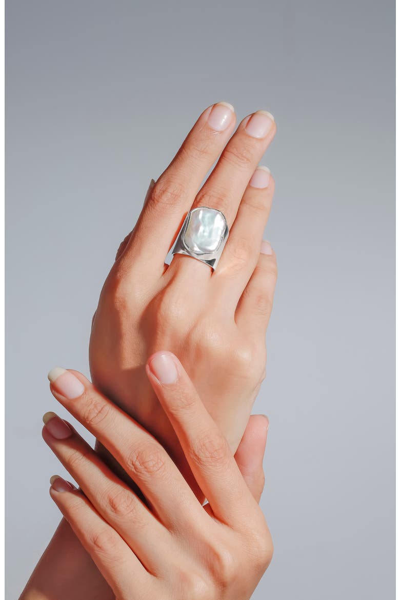 Cultured Pearl Silvertone Statement Ring, Alternate, color, WHITE