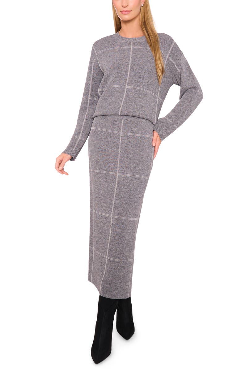 Halogen<sup>®</sup> Plaid Knit Midi Skirt, Alternate, color, Classic Grey Heather