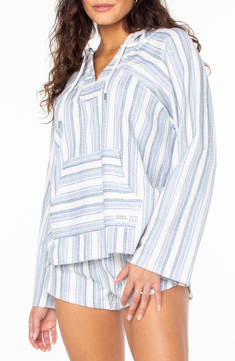 Roxy Wild & Free Stripe Pullover Hoodie, Alternate, color, Infinity Blue