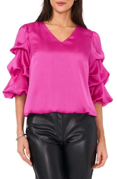 Bubble Sleeve Satin Stripe Top
