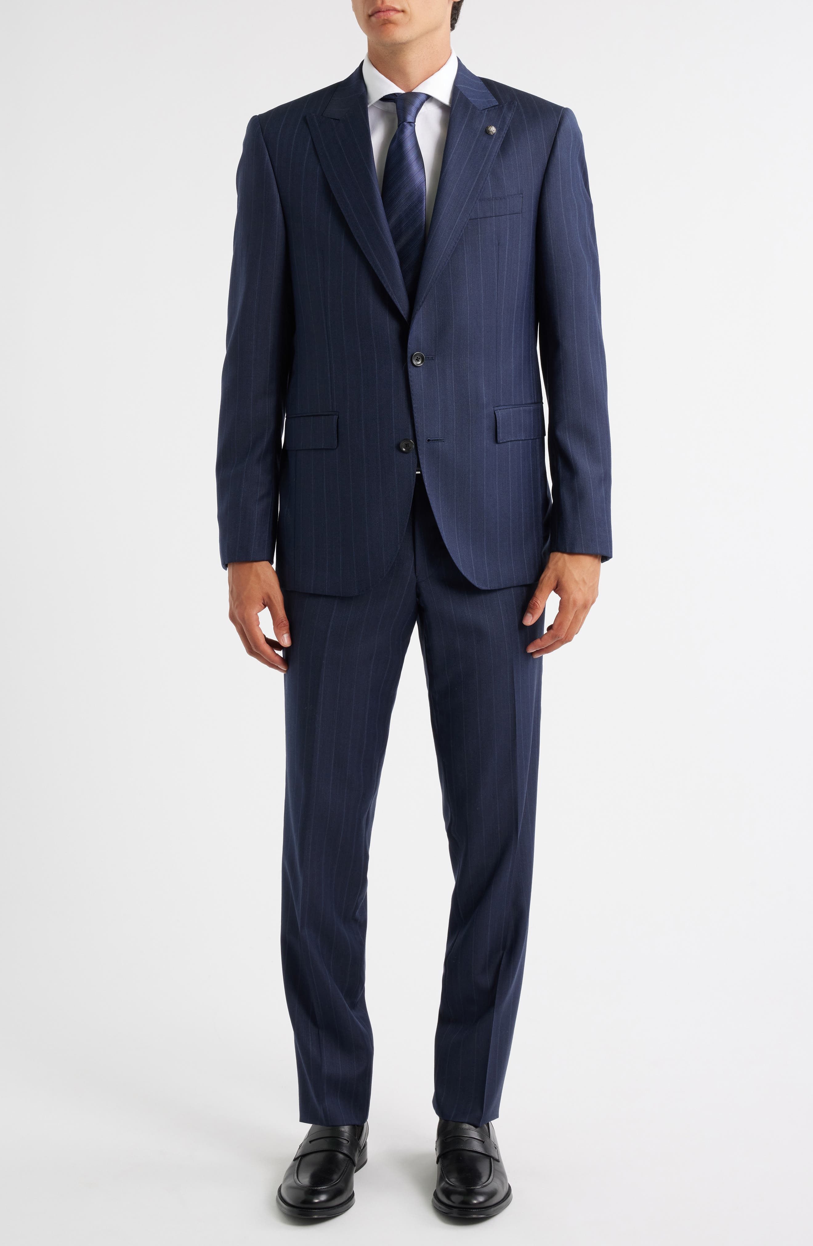 Engel Navy Pinstripe Peak Lapel Super 130s Wool Suit (Men) | Nordstrom
