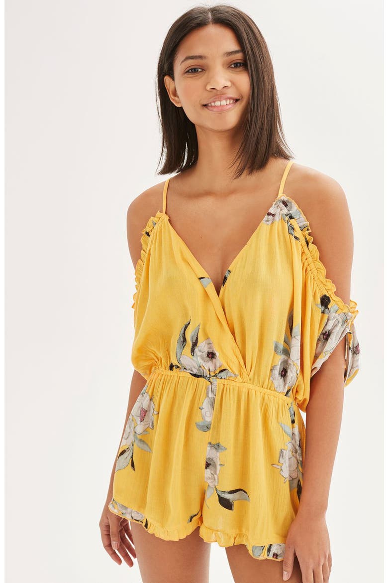 Posie Off the Shoulder Romper, Alternate, color, YELLOW