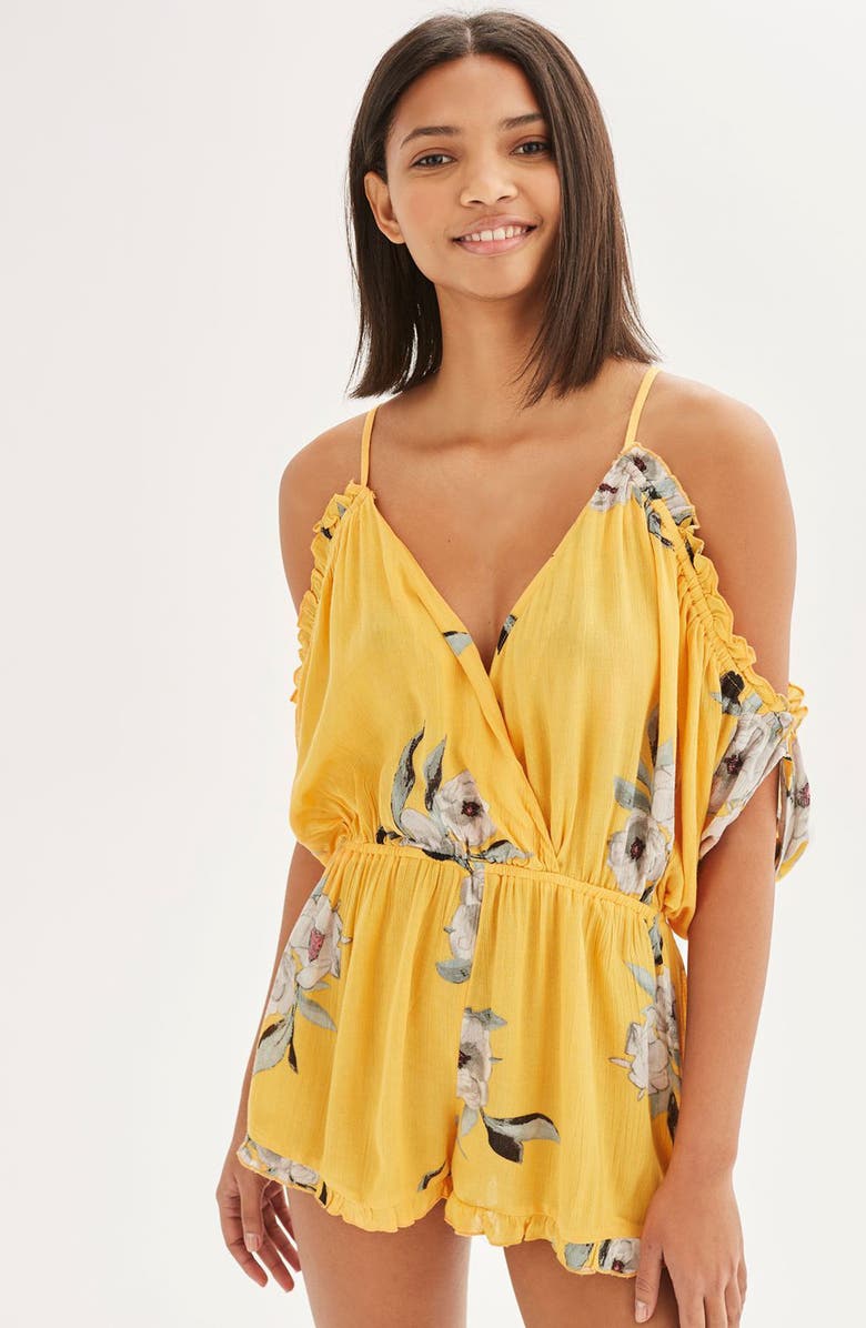 Topshop Posie Off the Shoulder Romper, Alternate, color, 