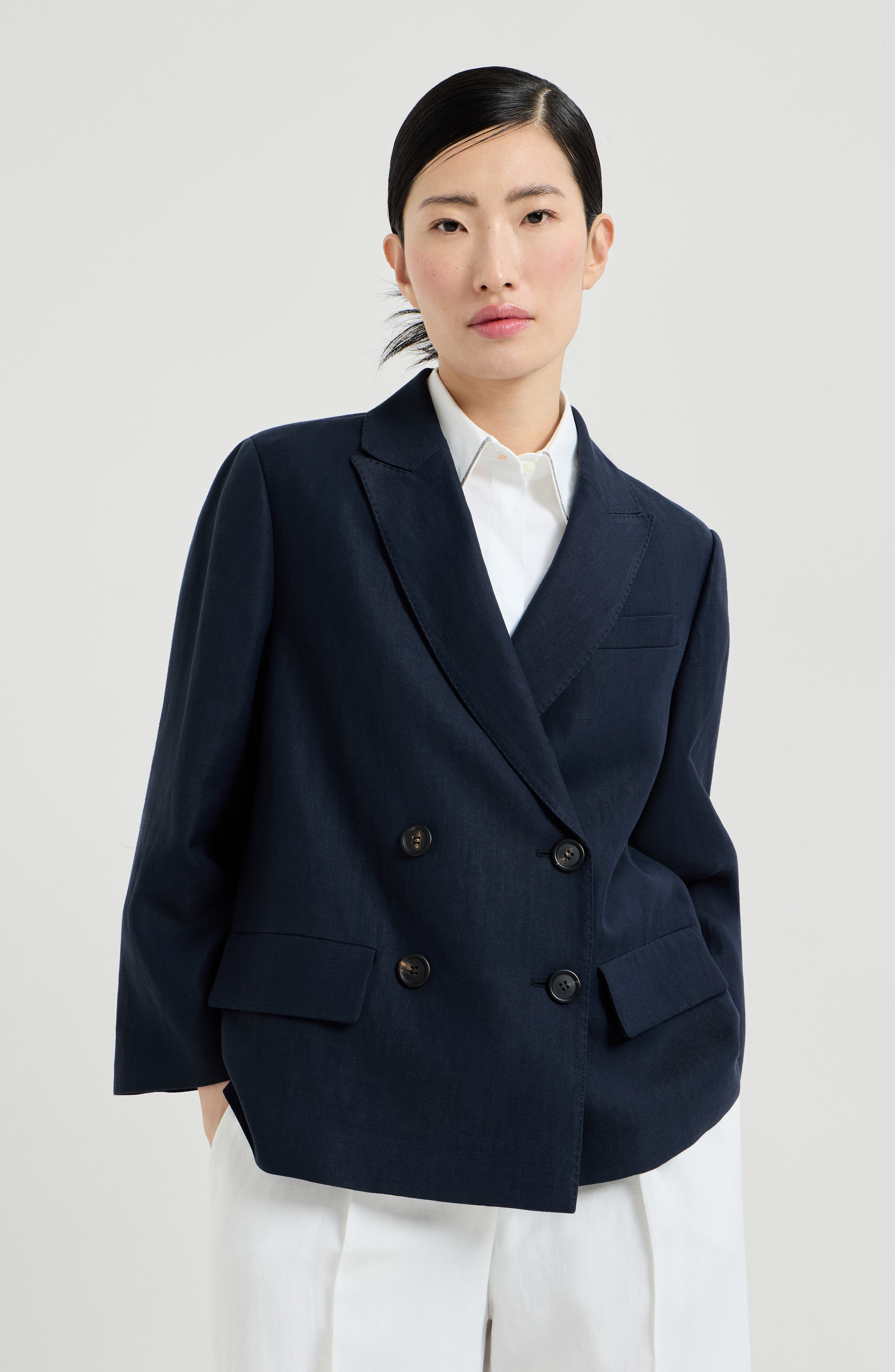 Fluid twill blazer with monili - image 3